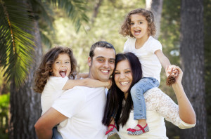 parents and children, happy smiling hispanic family